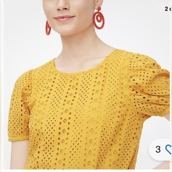 J. Crew eyelet puffed sleeve blouse golden yellow‎ size XS - Picture 3 of 10